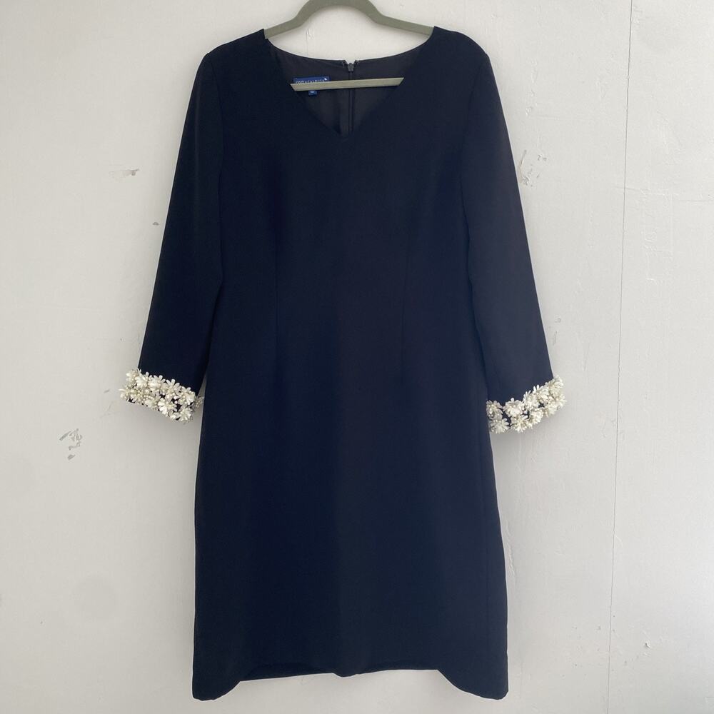 RSVP Talbots Dress Women’s 10 Formal Cocktail Black Sheath Embellished V Floral